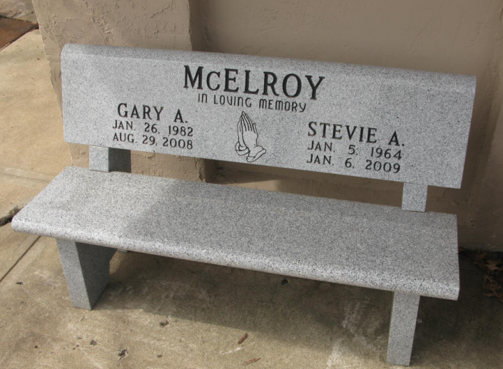 This companion bench is made in loving memory to honor family members and has the sketched detail of praying hands. Ask us about customizing your monument purchase. 