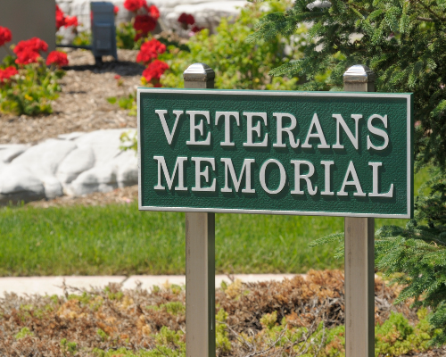 Sign that says Veteran Memorials. 