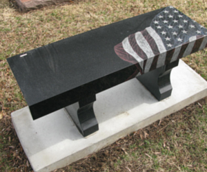 Bench Monument with American flag engraving 