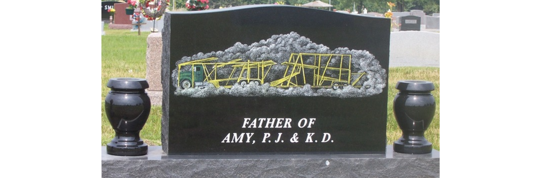 Custom artwork monument with a truck rig on it.